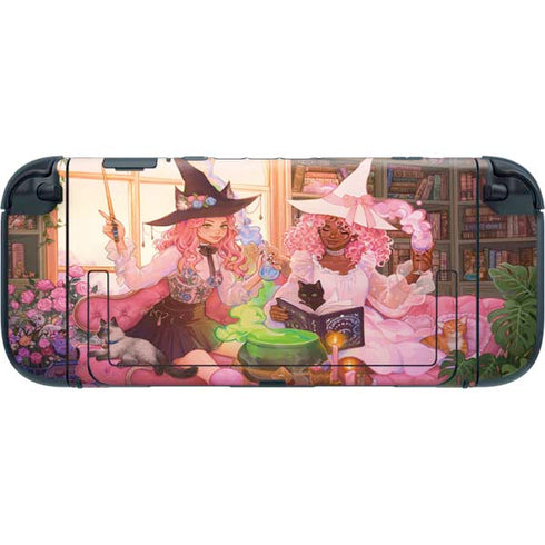 Pink Anime Witch Girls in Library with Cats by Ivy Dolamore Nintendo Switch 2 (2025) with Joy-Con Skin
